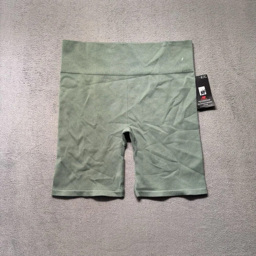 New Balance Womens XL High Rise Biker Shorts Green Seamless Compression NWT